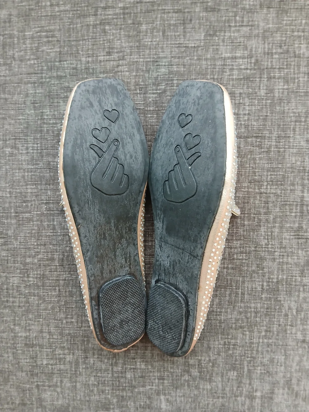 Laser-Cut Embellished Slip-On Flats in Champagne
